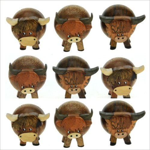 WF-HC Wooden Highland Cow Figurines